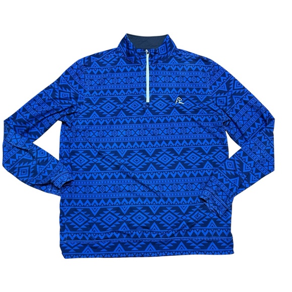Rhoback men’s long sleeve blue Aztec 1/4 zip performance pullover shirt large - Picture 1 of 8